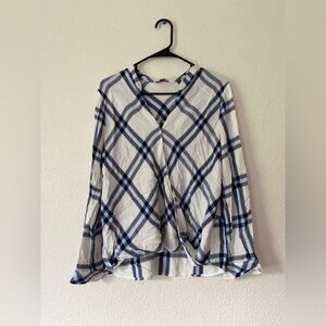 Blue & White Plaid Long Sleeve Flannel